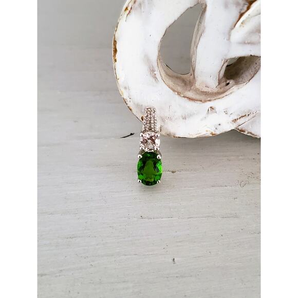 Sterling Silver Swarovski Green and Clear Crystal Pendant - Picture 1 of 5